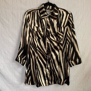 Chico’s Animal Print Silky Button Down Blouse Womens S